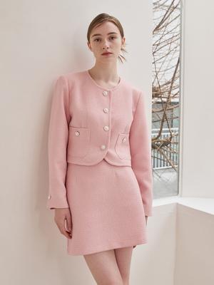 Nouve [Set]Tweed Pearl Button Jacket Set Up -Pink