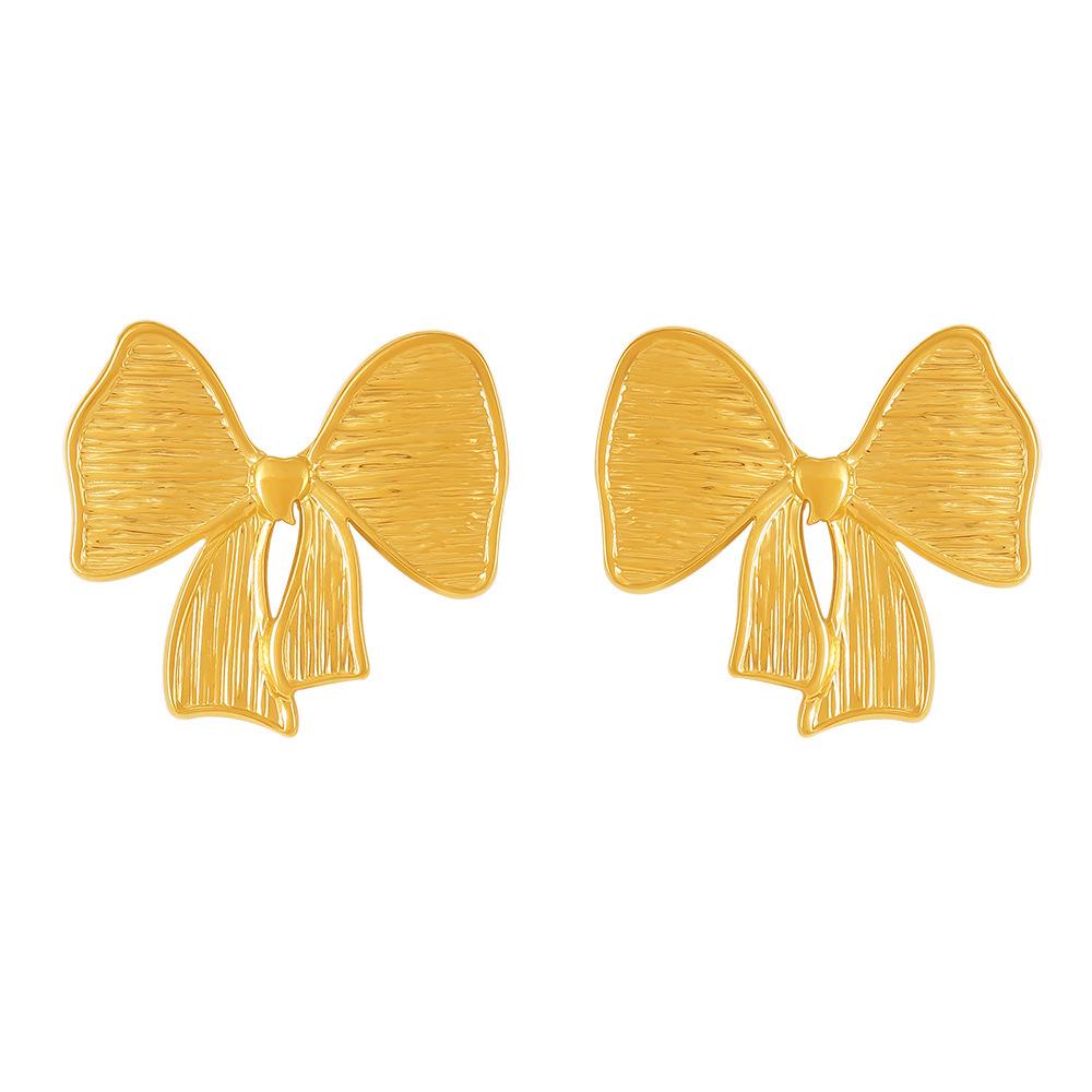 Qiong Yao European Style Bow Stud Earrings, Stainless Steel, Colorfast, Hypoallergenic, Simple Design for Women
