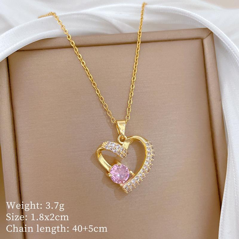 Irregular Zircon Love Heart Pendant Necklace for Women Stainless Steel Chain Sweet Heart  Jewelry Accessory Gifts for Lover