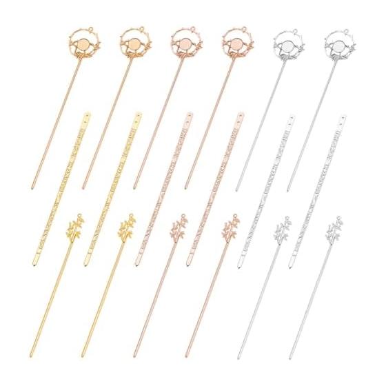 PH PandaHall Hair Sticks, Flower Hairpins, 18 Pcs Set, Alloy Hair Accessories for Women, Long Hair, Wedding, Party, Gift, Approx. 14-17cm Length, 9