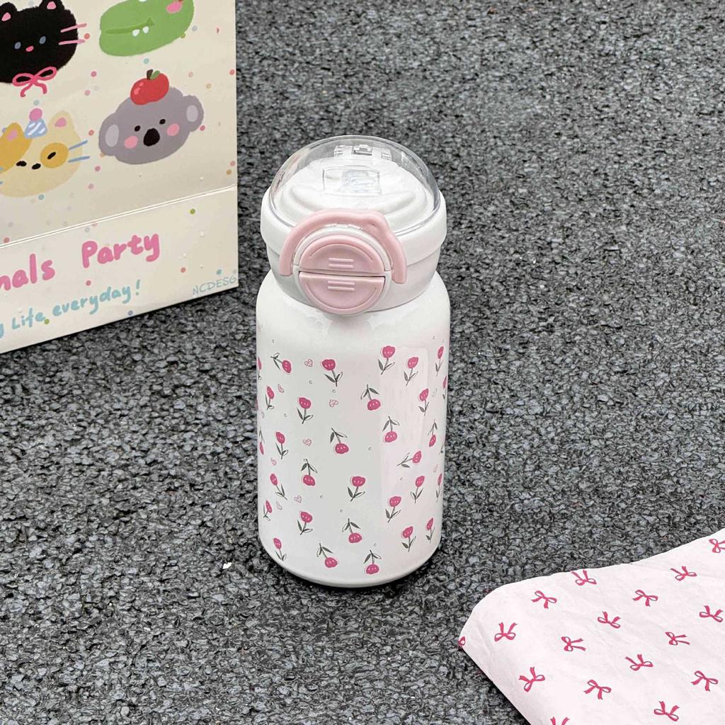 New Animal Stylish Thermos Cup Girls Big Cap Double Drinking Cup Straw Cup Portable Cute Stainless Cup Durable