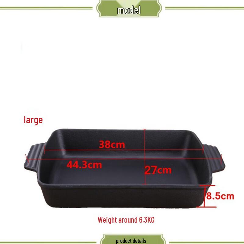 ZISIZ Cast Iron Rectangular Grill Pan