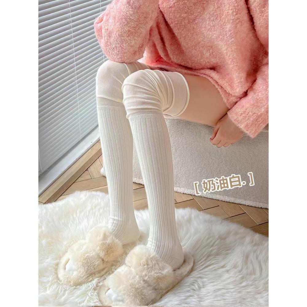 Autumn and Winter Rice White Knee Stockings Women's New Outer Thigh Socks Japanese Splicing High Stockings Stacking Socks