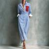 French Temperament Blue and White Stripes Contrasting Color Pocket Shirt Skirt Xia Xin European and American Elegant Loose Simple Casual Dress