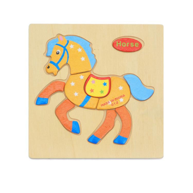 Cartoon Animal Fruit Car Pattern Wooden 3D Puzzle Baby Intelligence Early Learning Educational Toy Cute Wood Puzzle For Kids