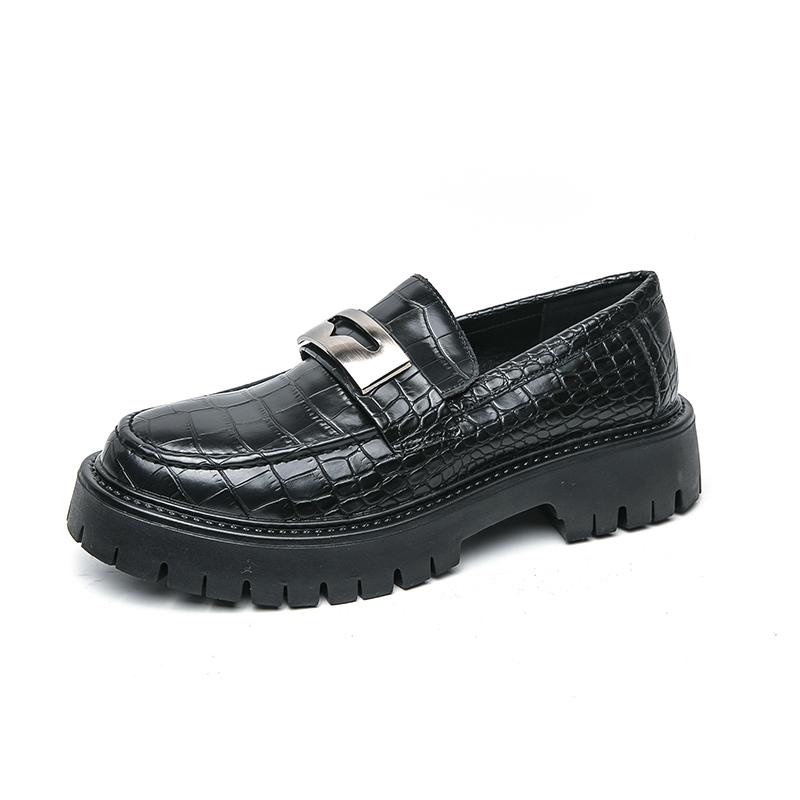 Fashion New Gradient Color Korean Style Thick Bottom Crocodile Leather Casual Slip on Non-slip Metal Buckle Decoration Men Loafer Shoes