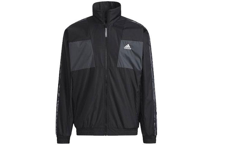 Adidas Logo Print Reversible Fleece Lined Multicolor Stand Collar Jacket Men s Black HC0268 XXL