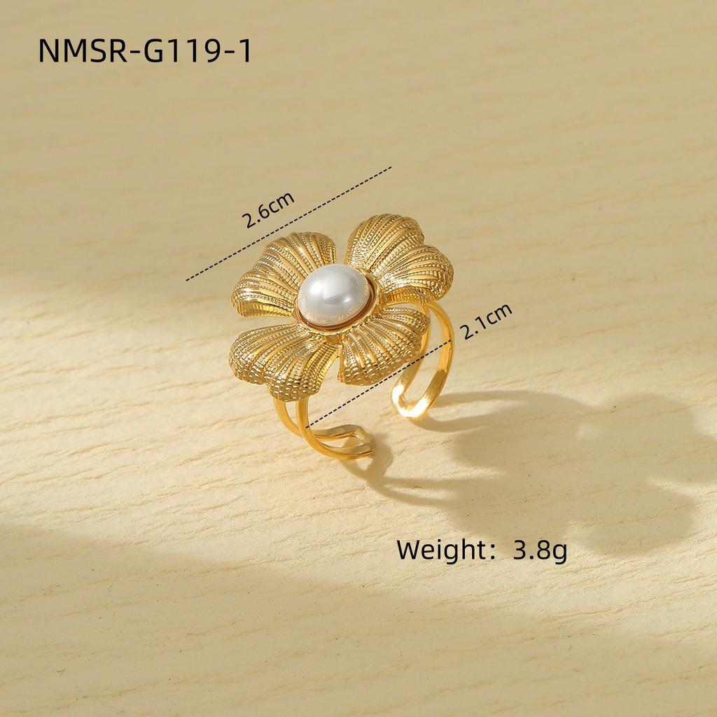 GEMCHIC Women's 18K Gold Plated Stainless Steel Flower Pearl Earrings Set