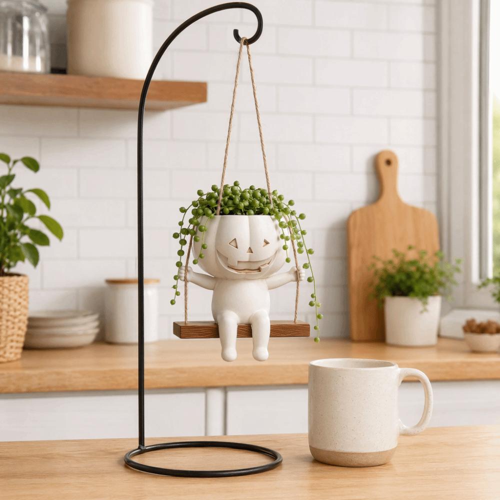 Succulents Halloween Flower Pot Plastic Swing Pumpkin Plant Basket Cafe Decorations