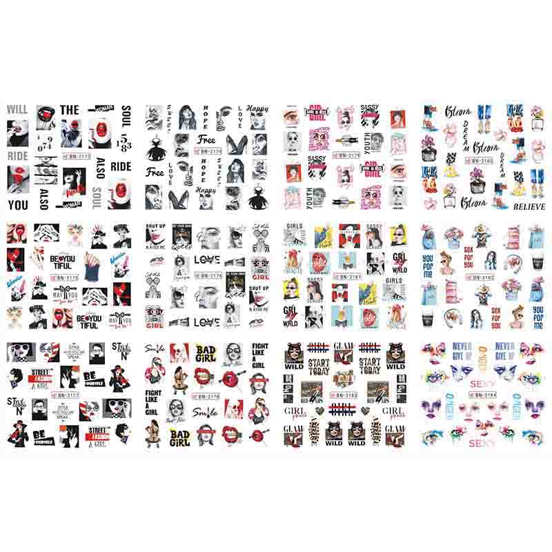 

12 стилей, наклейка для переноса воды, английский абстрактный слайдер, украшение для переноса изображения