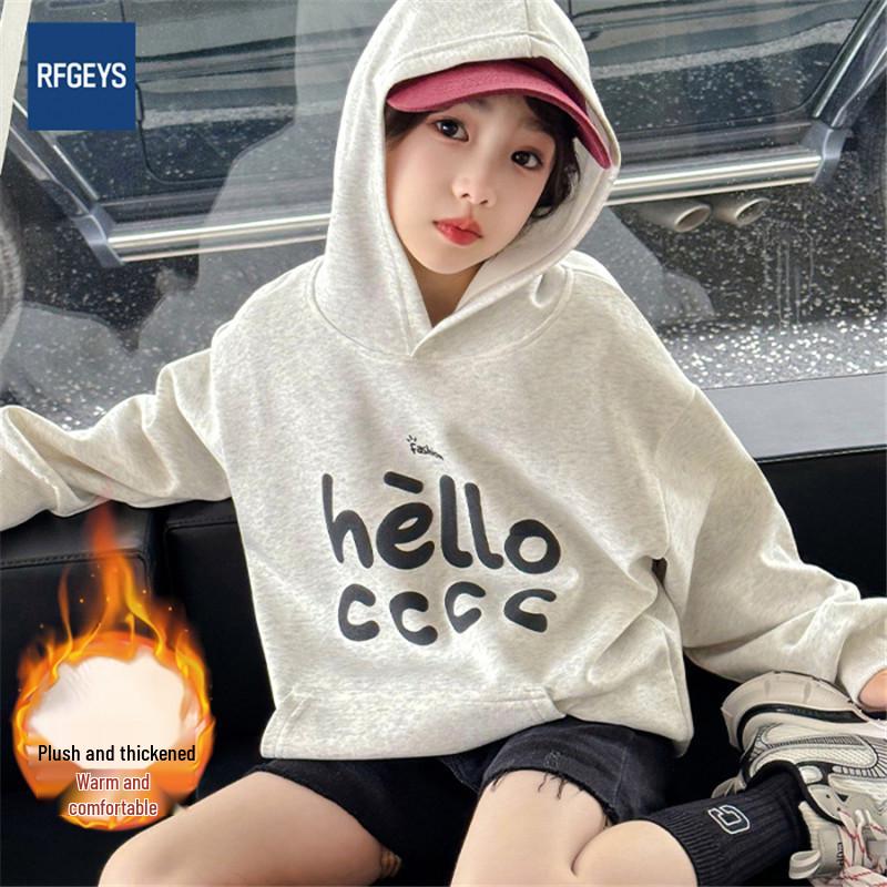 Mädchen Sweatshirt mit Kapuze im amerikanischen Stil: Herbst- & Winterfleece, Lockerer Langarm-Hoodie