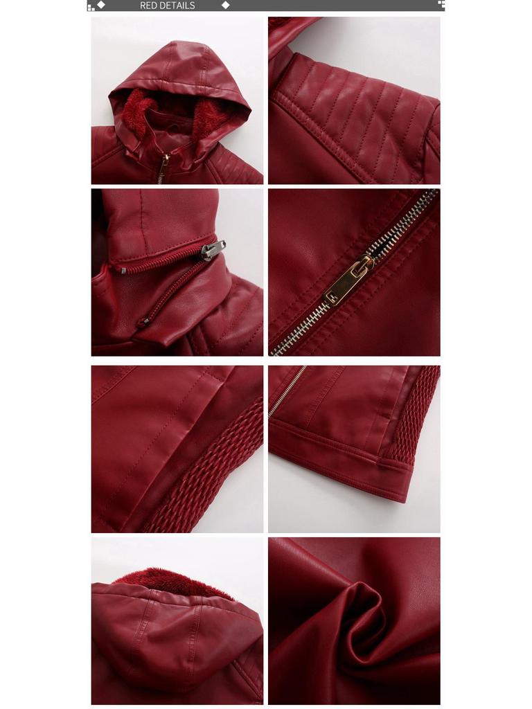 Nowa Europejsko-Amerykańska Damska Kurtka Skórzana z Kapturem Plus Size - Ciepła, Podszyta Aksamitem, Swobodny Płaszcz Jesienno-Zimowy