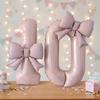 New 40 Inch Number Digital 0-9 Balloon Cream Pink Anniversary Decoration Foil Balloons with Bowknot Birthday Party Balloons