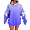 Ladies' Gradient Printed Bow Long Sleeved Loose Fitting Headband With Rope Hooded Sweatshirt Top