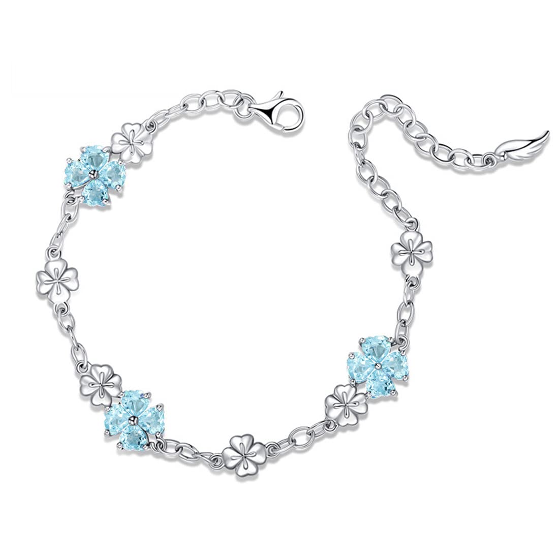 

Accessories 925 Silver Popular Bracelet Heart Four Leaf Clover Unique Design March Birthstone Aquamarine Christmas Gift [JIANGXIN] Women s