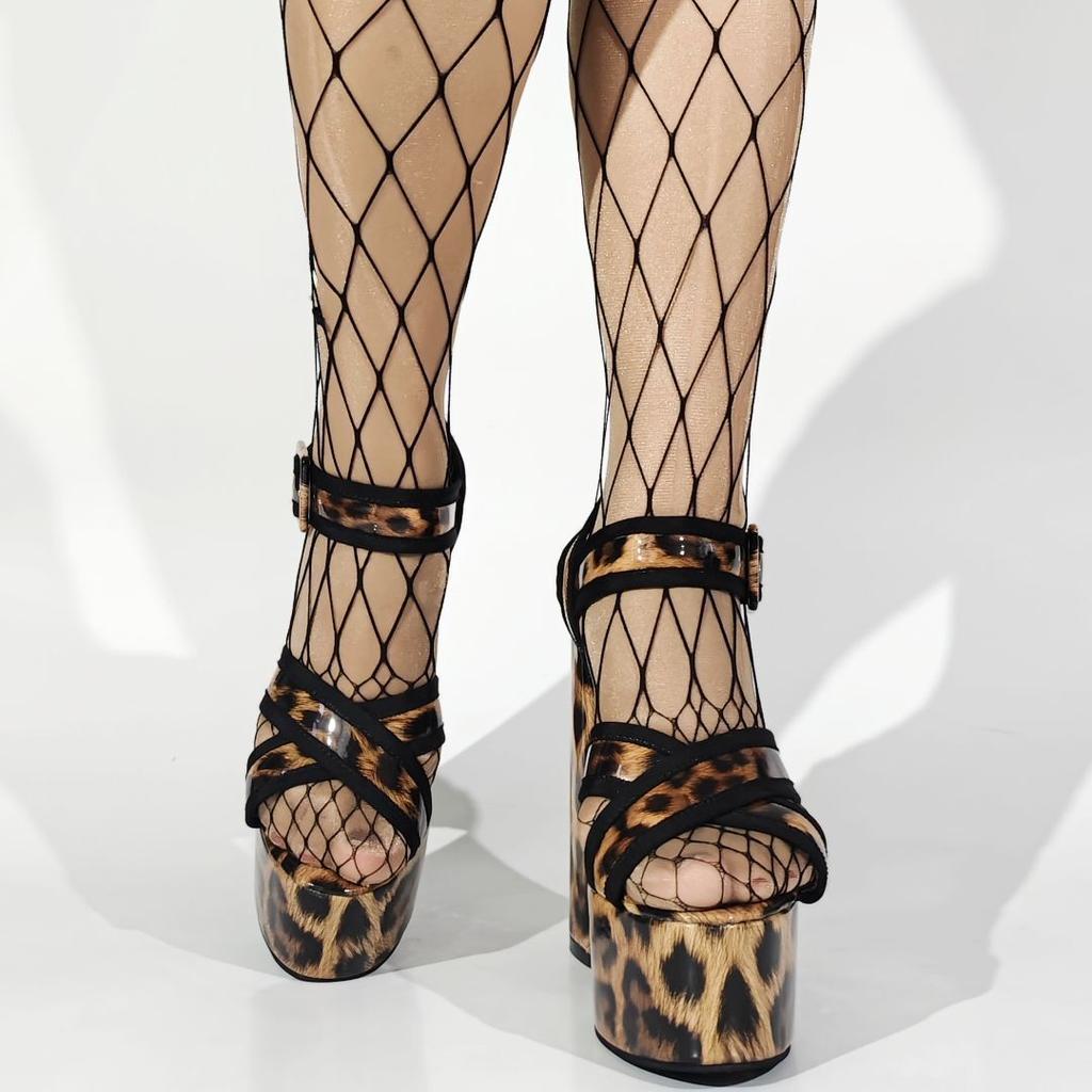 Sandály na platformě s leopardím potiskem a kříženými pásky pro ženy 2025 Léto Nové Slingback Mohutné Vysoké Podpatky Kotníková Spona Sandály s Otevřenou Špičkou