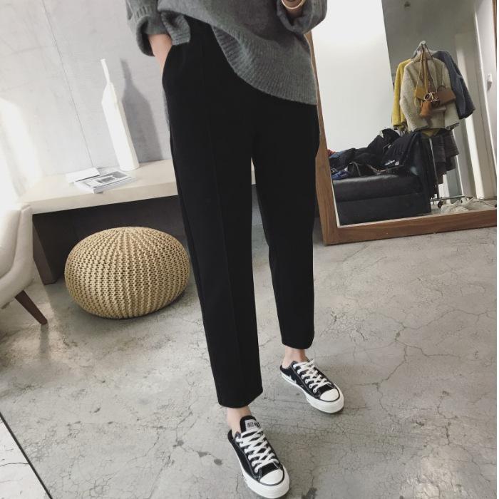 

Осенние и зимние шерстяные шаровары женские брюки-карроты плотные повседневные свободные брюки S чёрный