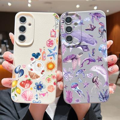 Trendy Ocean Style Whale Pattern Case For Samsung S26 S25 S24 Ultra S23 S22 S21 FE A15 A16 A17 A35 A36 A37 A54 A55 A56 A57 5G Leather Texture Cover
