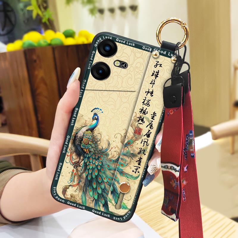 Kickstand Anti-knock Phone Case For Tecno Pova Neo3/LH6N Fashion Shockproof Lanyard Back Cover Soft case Chinese style