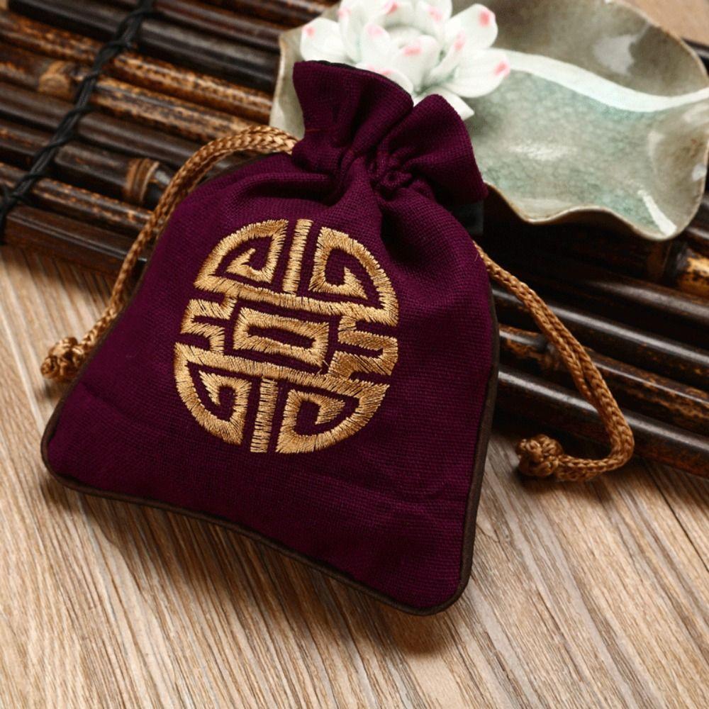 Canvas Embroidery Drawstring Bag Pure Color Coin Purse Wallet Elegant Festive Sugar Bag  Daily