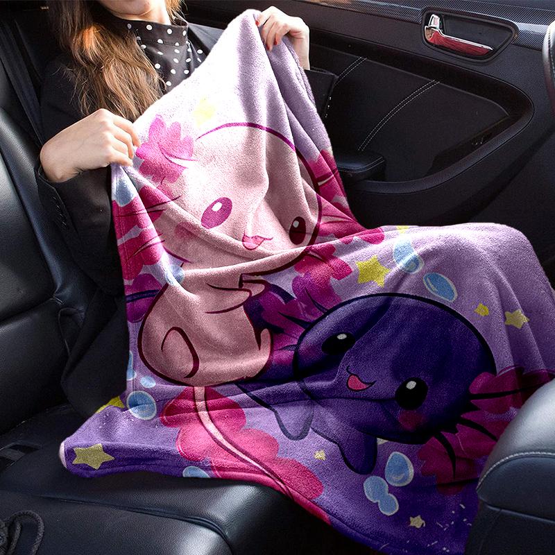 Axolotl Friends In Space Blanket Flannel Blanket for bed, sofa, Camping, Hiking, Picnic Essentials, gift for family Fan gifts