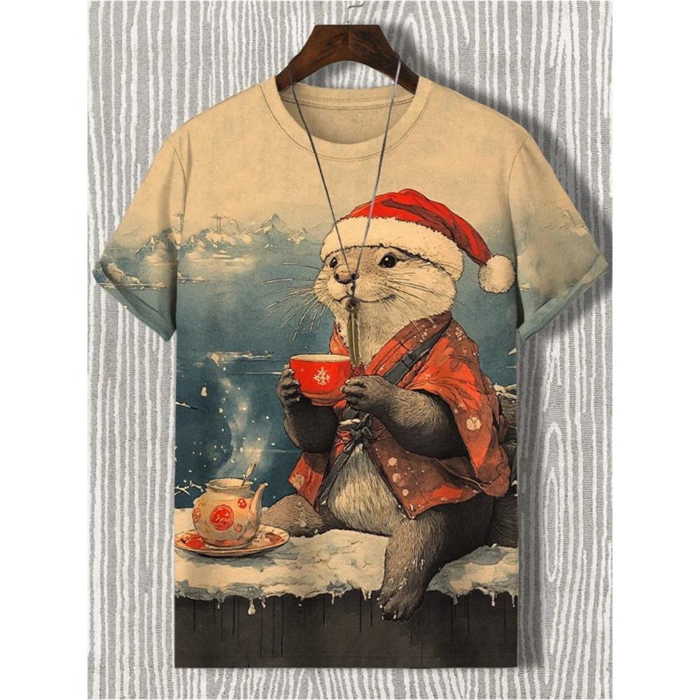 3D T-shirt Men's Cat Printed Comfortable Short Sleeved Comfortable Versatile T-shirts Fashionable