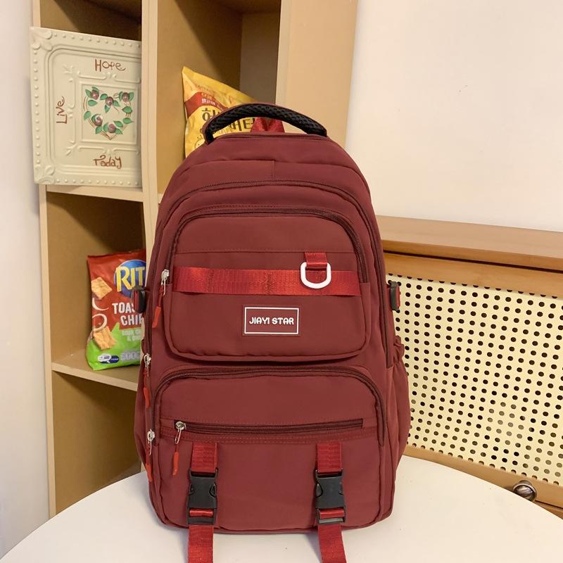 Solid Color Schoolbag Female Backpack Student Large Capacity Backpack