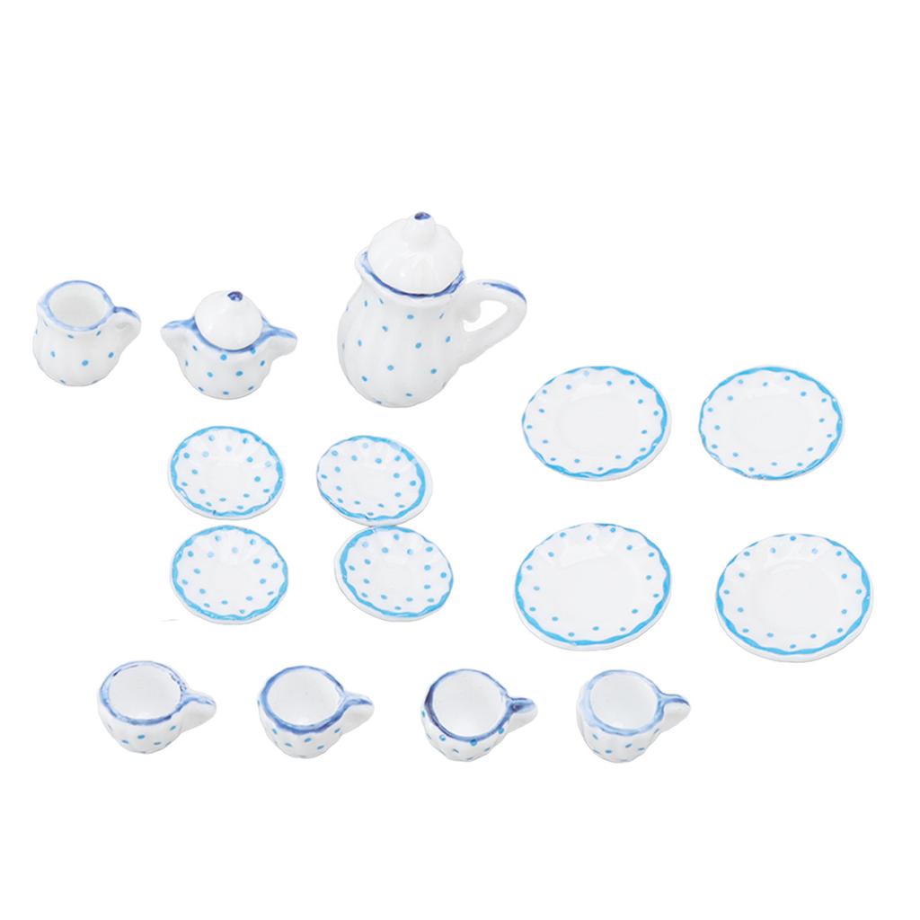 15 Pcs Dollhouse Tea Set Mini Simulation Ceramic Tea Cups Set Doll House Accessories Miniature Model Props Type D
