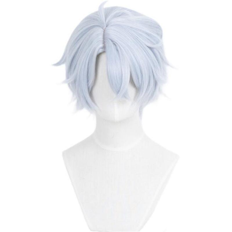 Cosplay Wig Halloween Party Anime Short Gray Blue Heat Resistant Synthtic Hair Wigs + Wig Cap