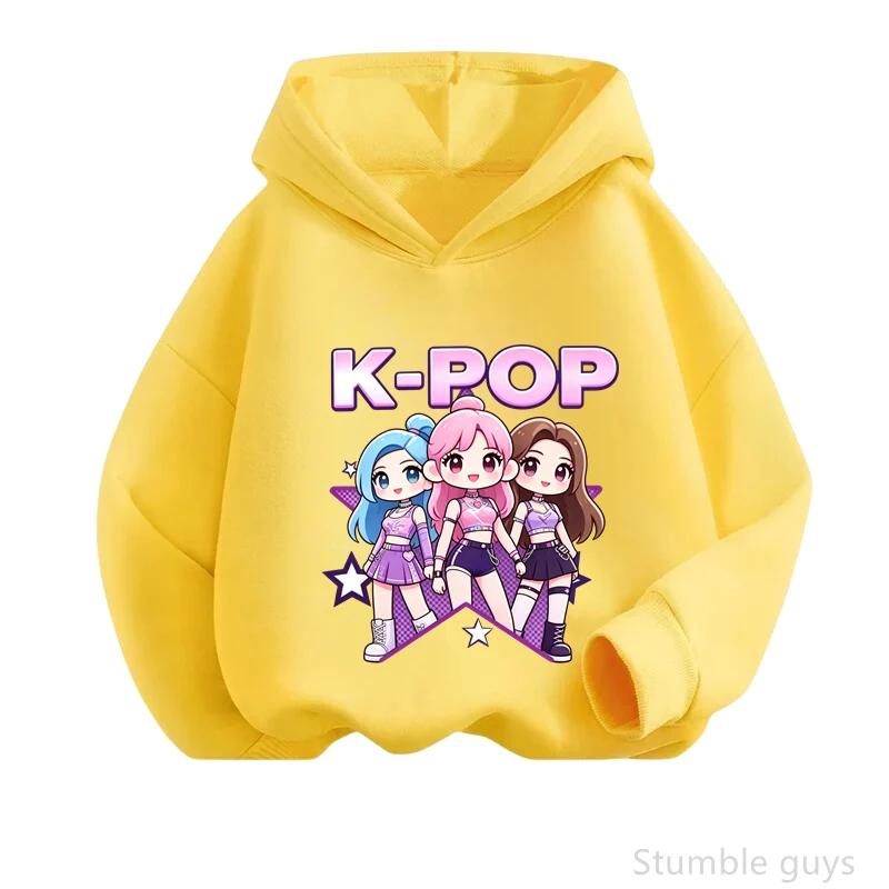 Fresh Style Kpop Anime Hoodie Children Spring Autumn Long Sleeve Hooded Sweatshirt Cute Print Casual Streetwear Outfit