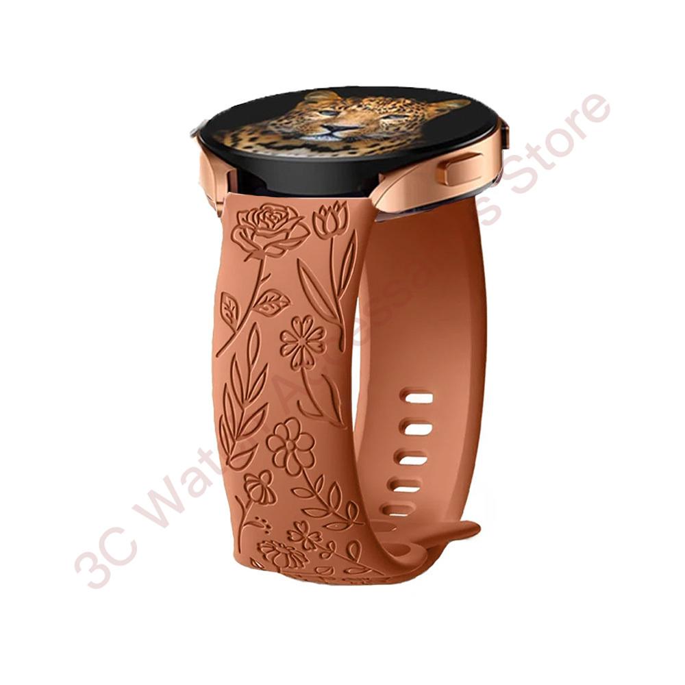 18mm 20mm 22mm Rose engrave Band for Samsung Galaxy Watch 654 40mm 44mm Gear S3 Silicone Cute Strap Classic 43mm 45mm Active 2