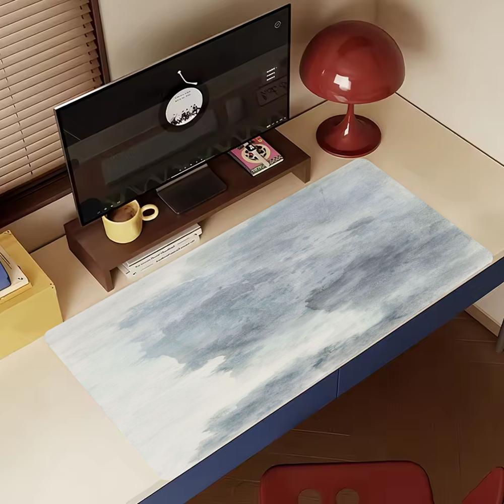 Minimal Grey Marble Texture Large Gaming Mouse Pad Non Slip Rubber Stitched Edge Hd Print Mat For Gamer Laptop Workstation