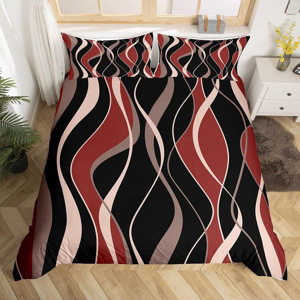 Modern Geometric Lines Three-Piece Quilt Cover Digital Printing Bedding Set Bed Cover