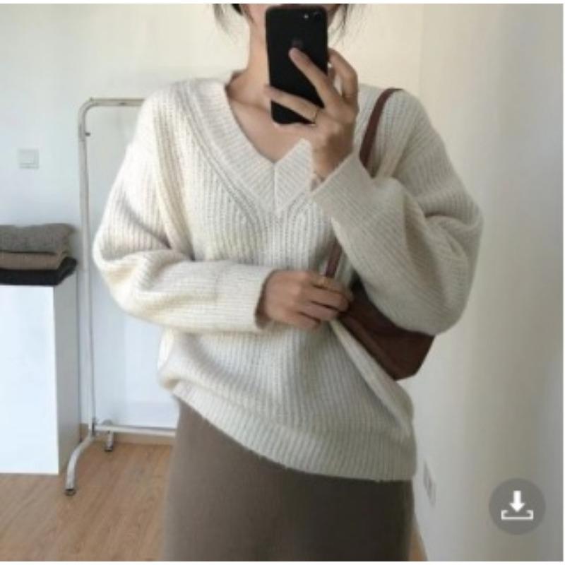 

Women s V-neck Pullover Sweater Women s Loose Fitting Autumn and Winter Korean Style New Retro Knit Sweater S білий