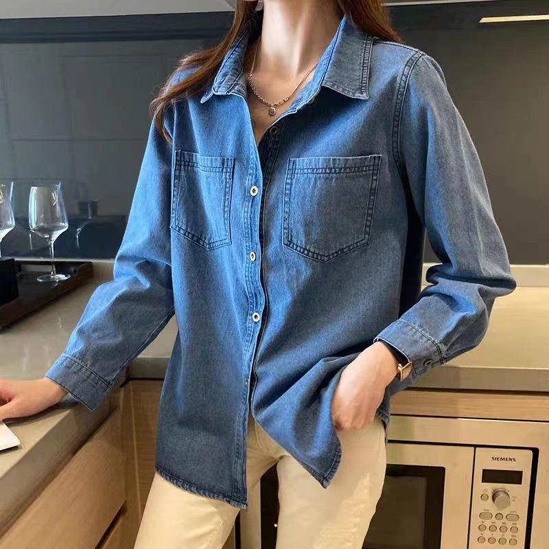 Women's Plus Size Retro Denim Shirt Jacket - Loose Layered Long Sleeve for Spring, Autumn, and Winter
