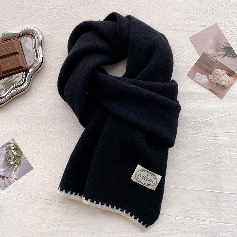 Wool Scarf Women's New Winter Thickened Warm Knitted Scarf High-end Wear White Student Tide