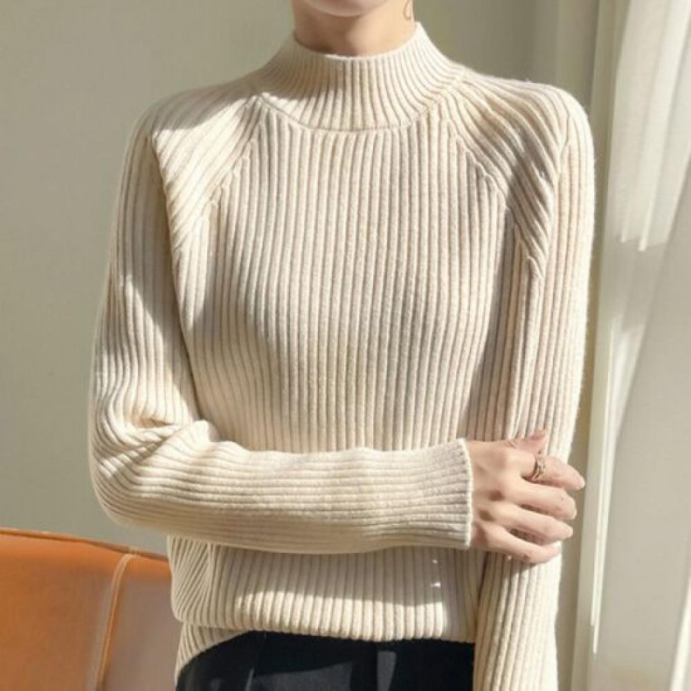 Navava Simple Daily Solid Rib Half Polo Long Sleeve KniT T shirT Nk3522