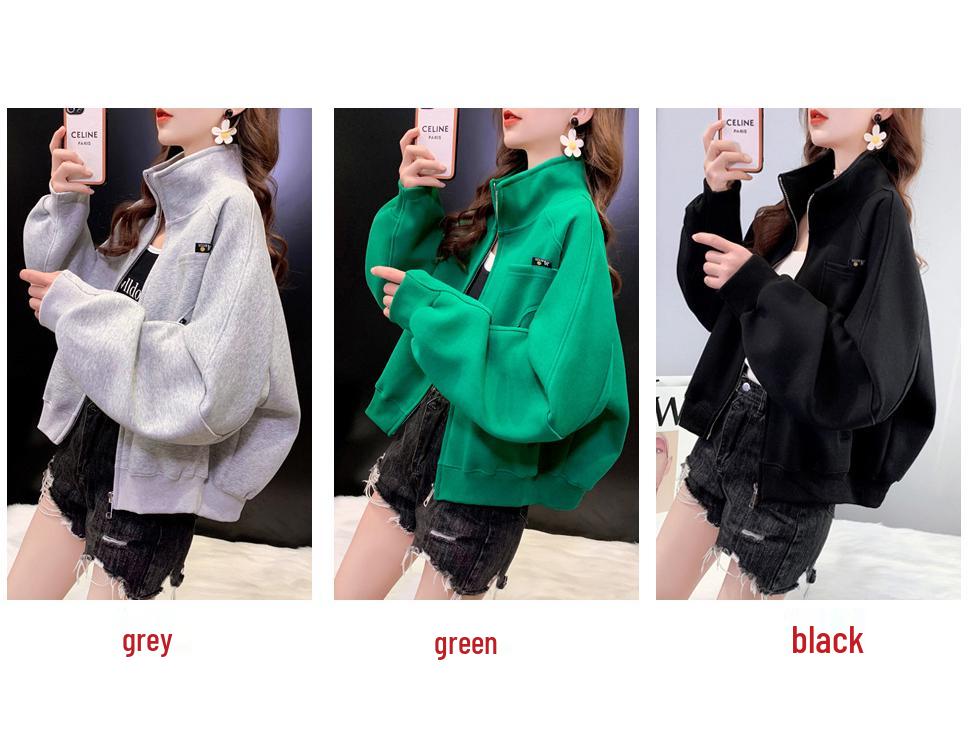 2025 Women's Casual Plus Size Fleece-Lined Baseball Jacket - Spring/Autumn Loose Cardigan Top