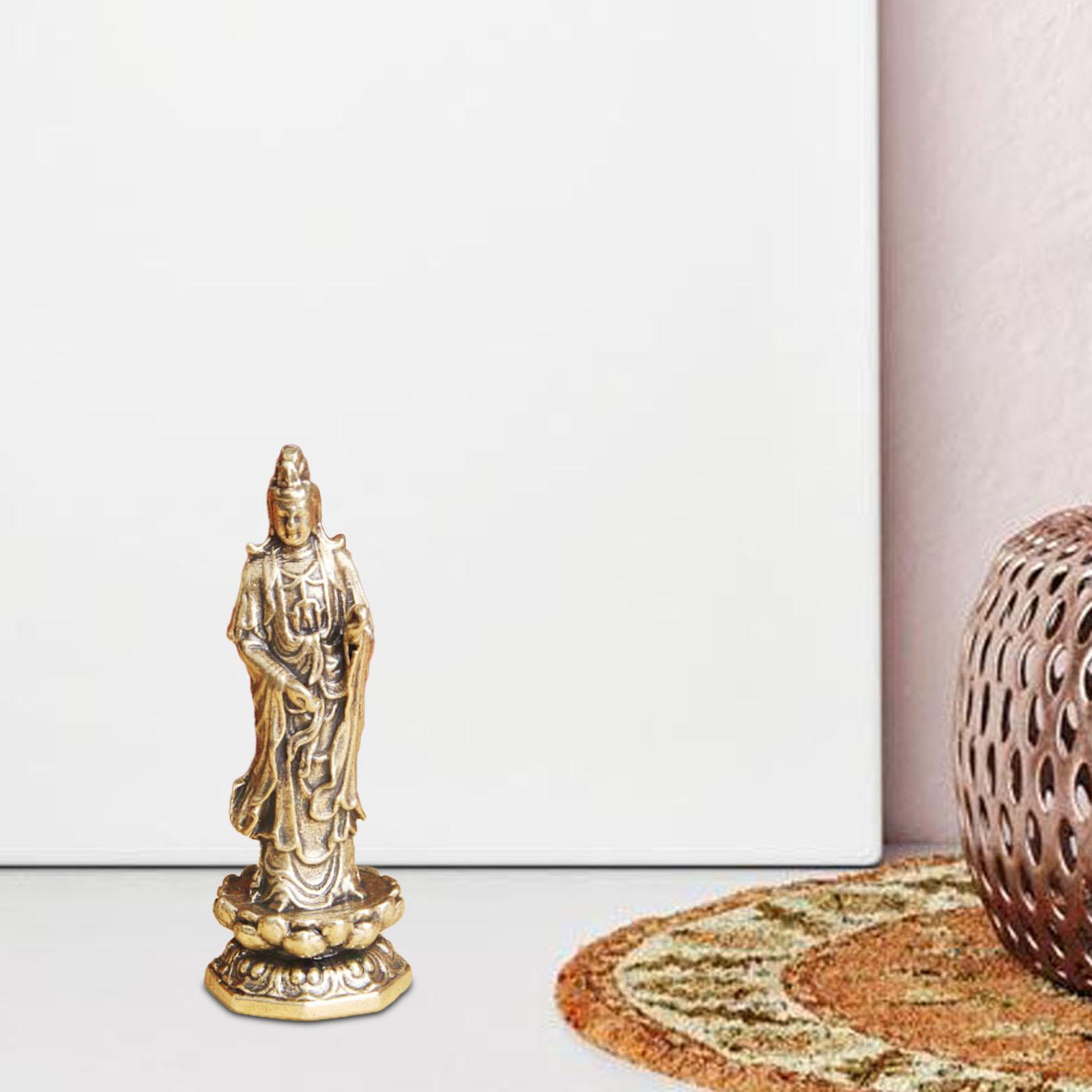 

Мини-статуэтка Гуань Инь, стоящая на лотосе, латунная фигурка, украшение стола для волшебного сада, подарок на новоселье, декоративный аксессуар