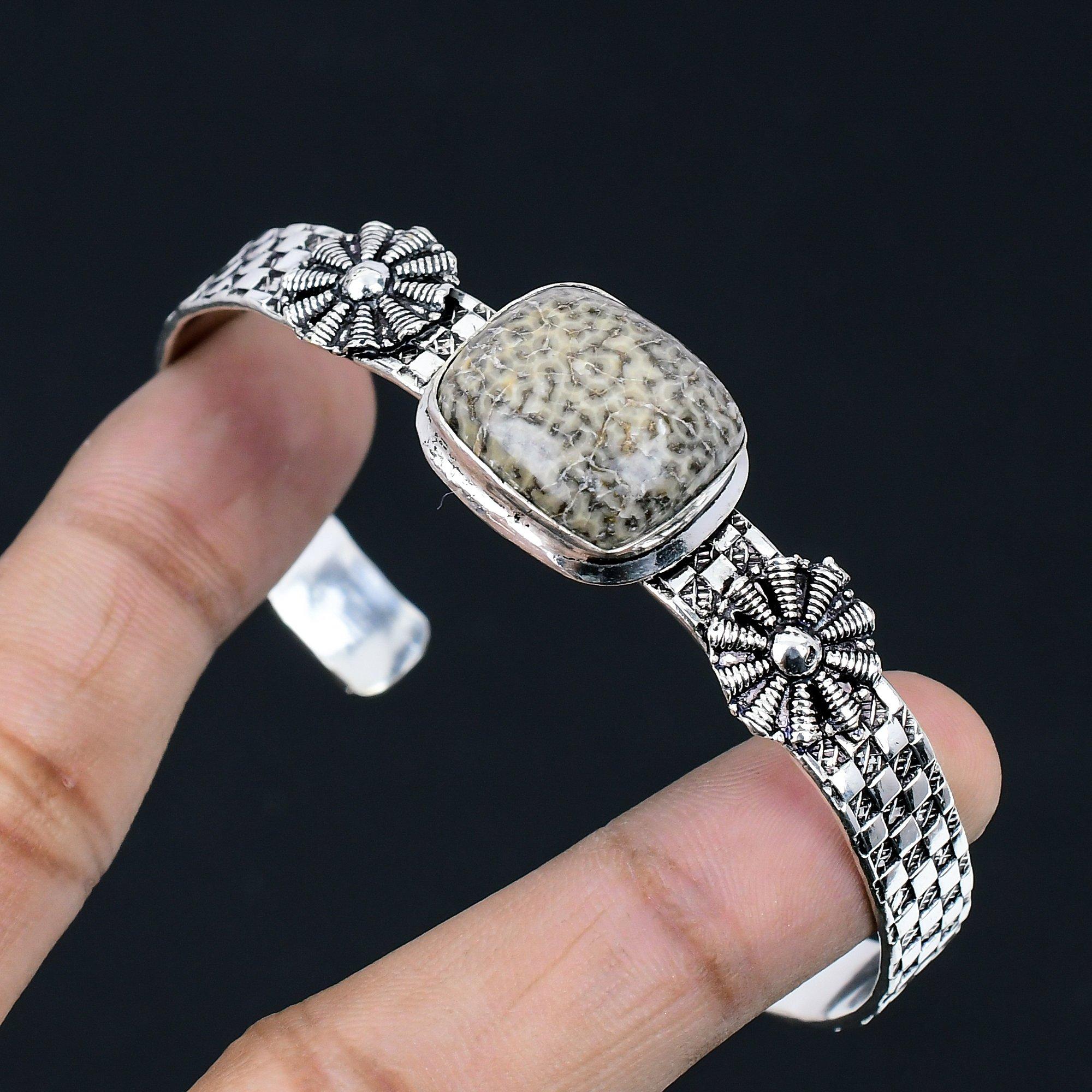 

Friendship Day Sale 925 Silver Root Chakra Natural Stingray Coral Ethnic Bangle Adjustable