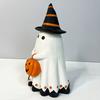 Halloween Ghost Statue Small White Ghost with Pumpkin Figurine Cute Ghost Resin Tabletop Ornament for Indoor Outdoor Halloween Decor