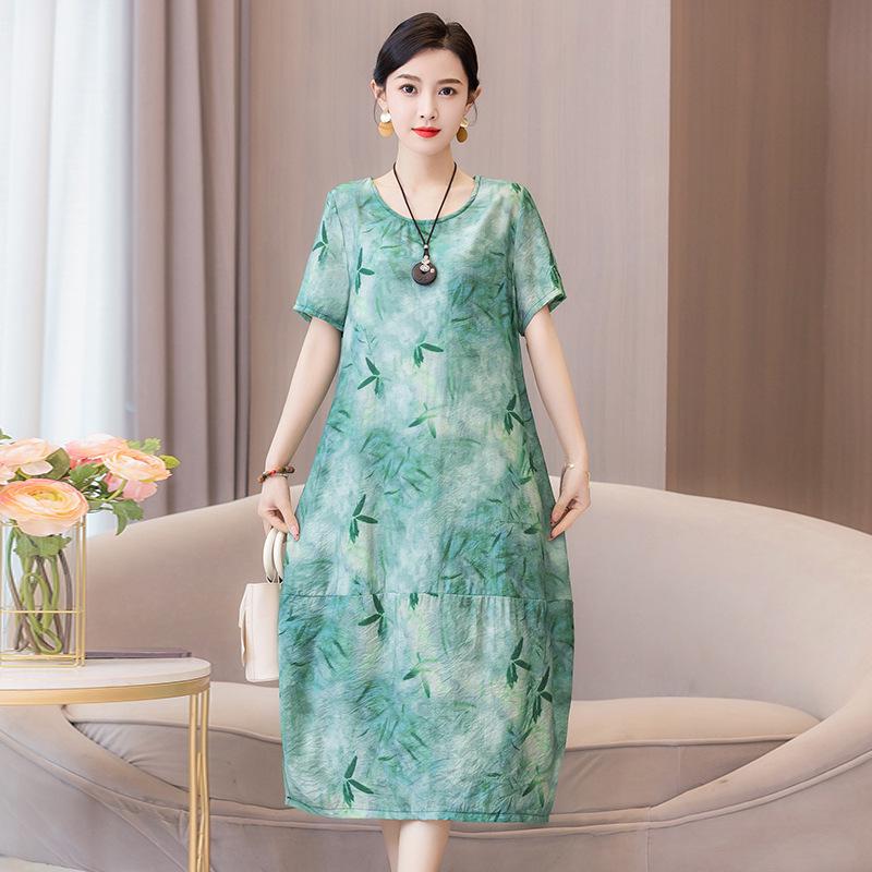 Women's Plus Size Summer Cotton Linen Slimming Midi Dress - Fashionable, Flattering, and Loose Fit