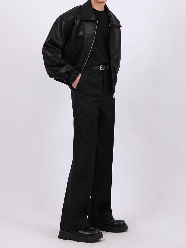 Men's American Retro Cleanfit Leather Jacket - Autumn/Winter Solid Color Loose Fit Cotton Trend