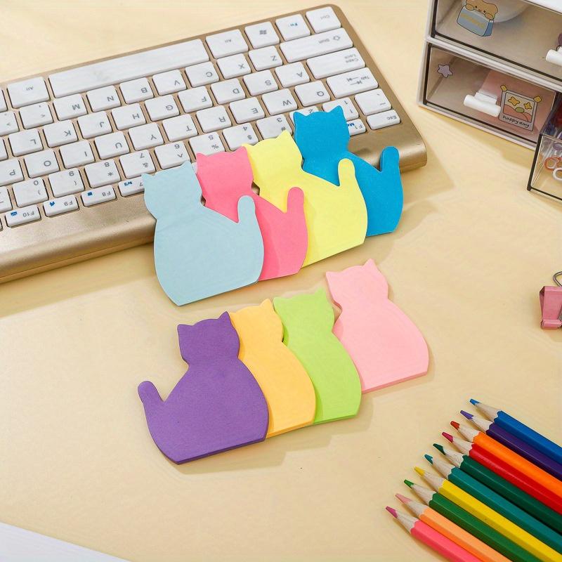 8Pcs/set Cat Sticky Notes Set - Cute Cat-Shaped Self-Adhesive Memo Pads for Reminders, School, Office, Home - Fun Assorted Colors Pack
