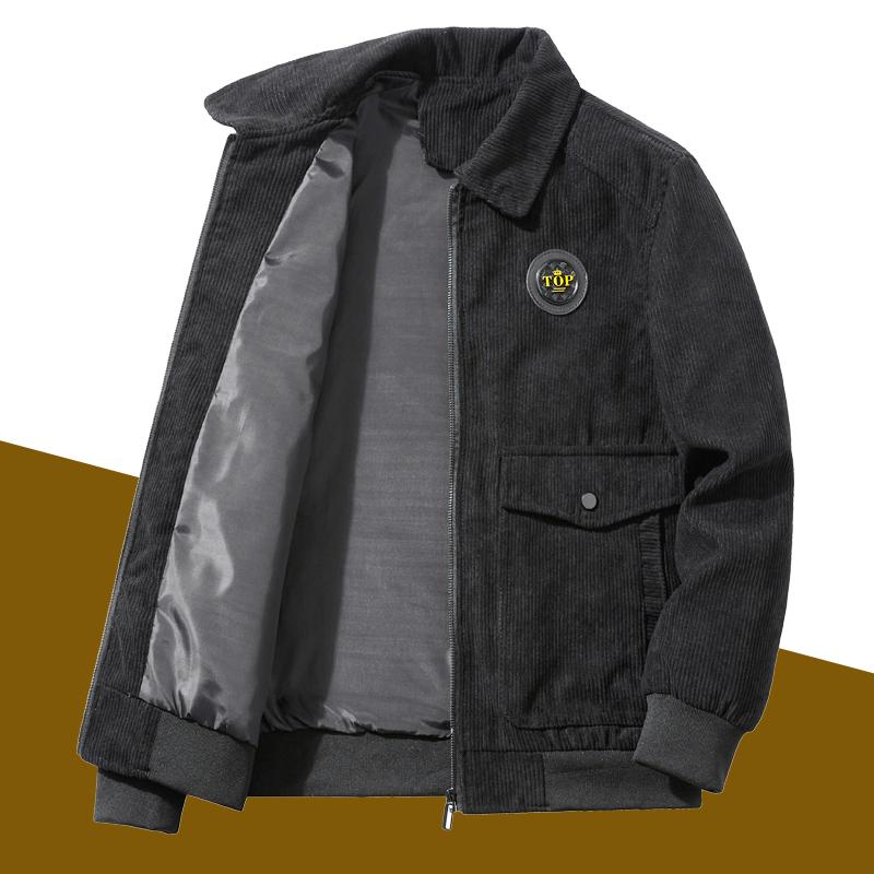 Men s Winter Corduroy Jacket with Lambswool Lining: Multi-pocket, Thickened, Casual, Zipper, Lapel Jacket for Middle-aged Men. 4XL (160-175 Jin)