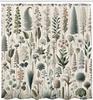 Neutral Shower Curtain, Exotic Botanical Illustration of Leaves Pastel Tones Ferns and Palms, Cloth Fabric Bathroom De