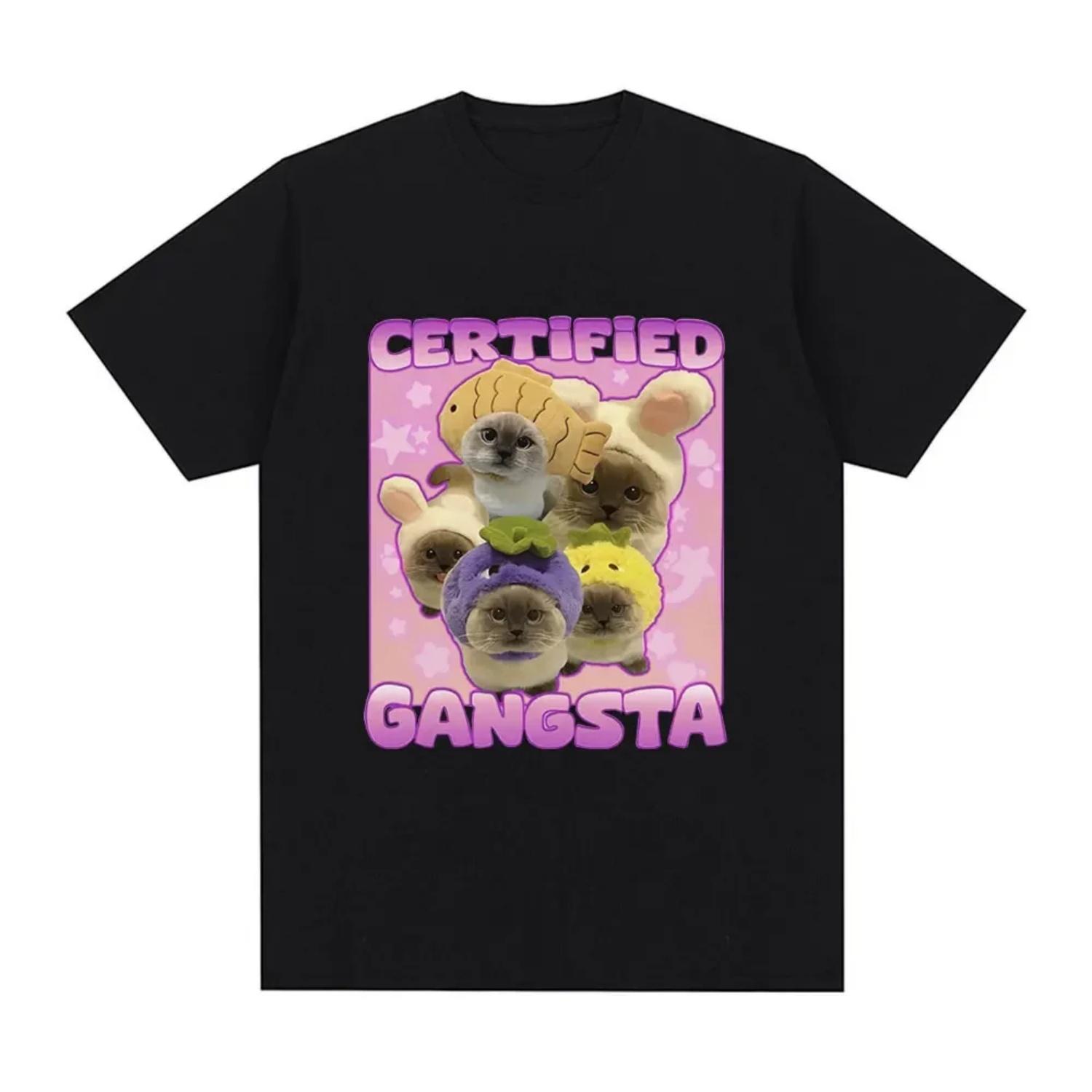 Certified Gangsta Funny Cat Meme T Shirt Women Fashion Harajuku T-shirt Women Casual Loose Short Sleeve T-shirts Tops S чёрный