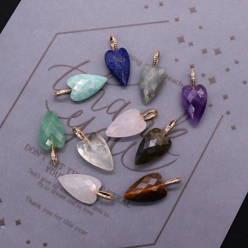 Hot-selling natural stone cut face heart-shaped picture stone pendant tiger's eye stone large ring pendant DIY jewelry accessories