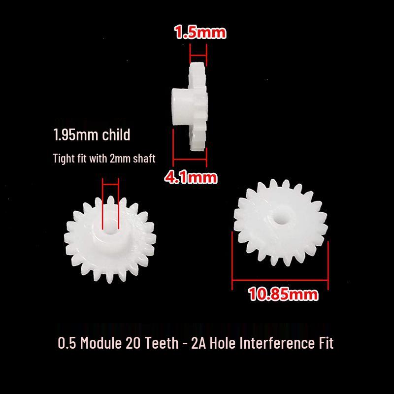 0.5 Module Plastic Gear, 20 Teeth, 2mm, DIY POM Motor Engine Model Toy.