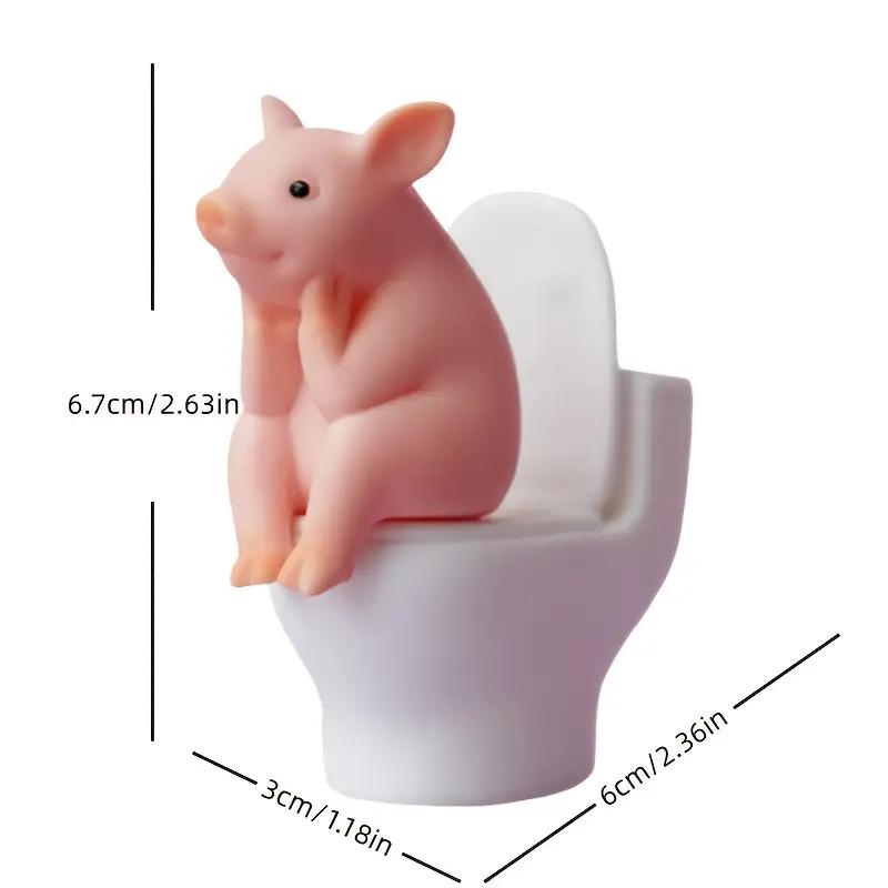 Adorable Pink Pig on Toilet Figurine - Whimsical PVC Decor for Home, Office, & Car | Ideal Gift for Friends | Versatile Indoor